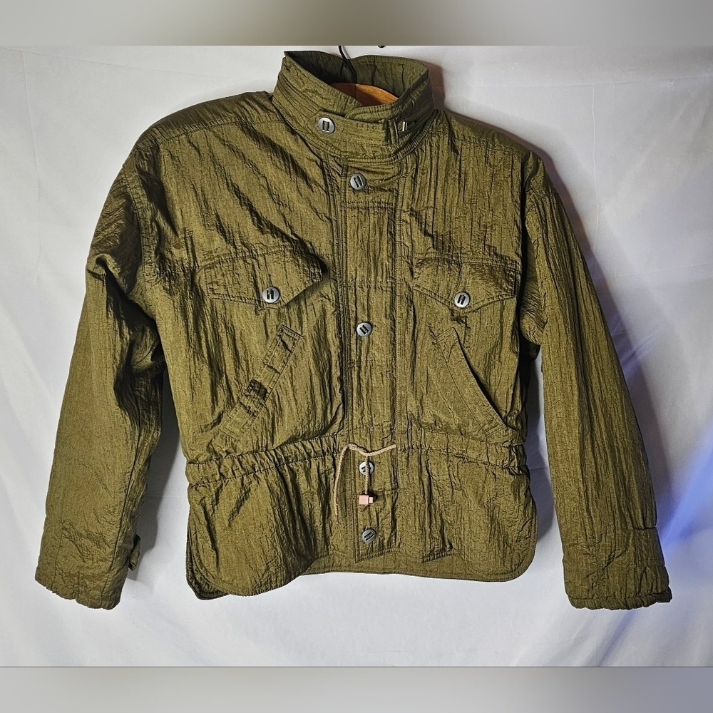 ​Andy Johns Women S Olive Drab Crinkle Nylon Jacket Vintage Quilted Lining Gorp